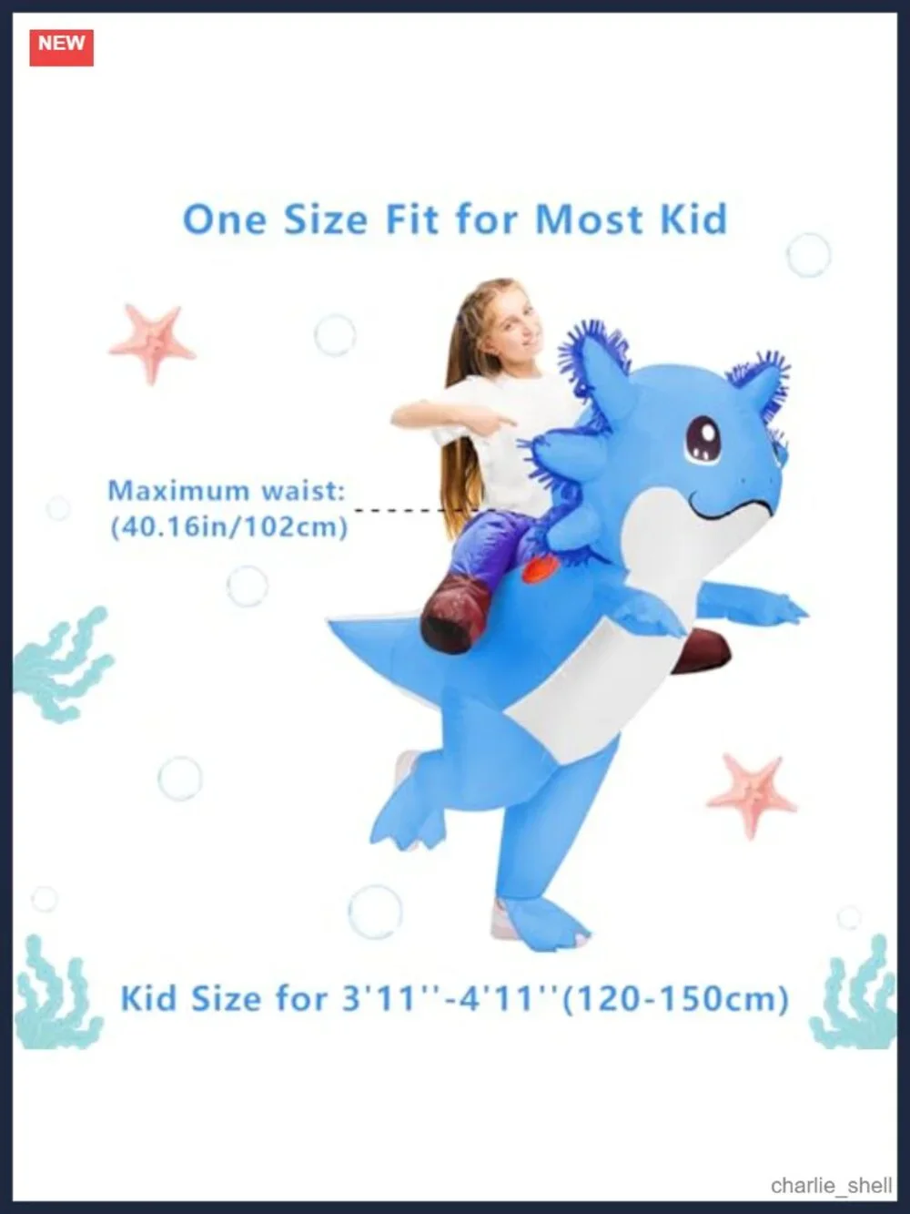 Kids Inflatable Axolotl Costume Lightweight Blow Up Halloween Pretend Play